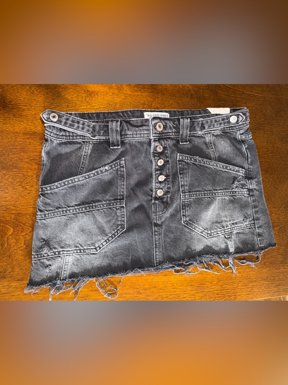 Free People Black Distressed Denim Mini Skirt